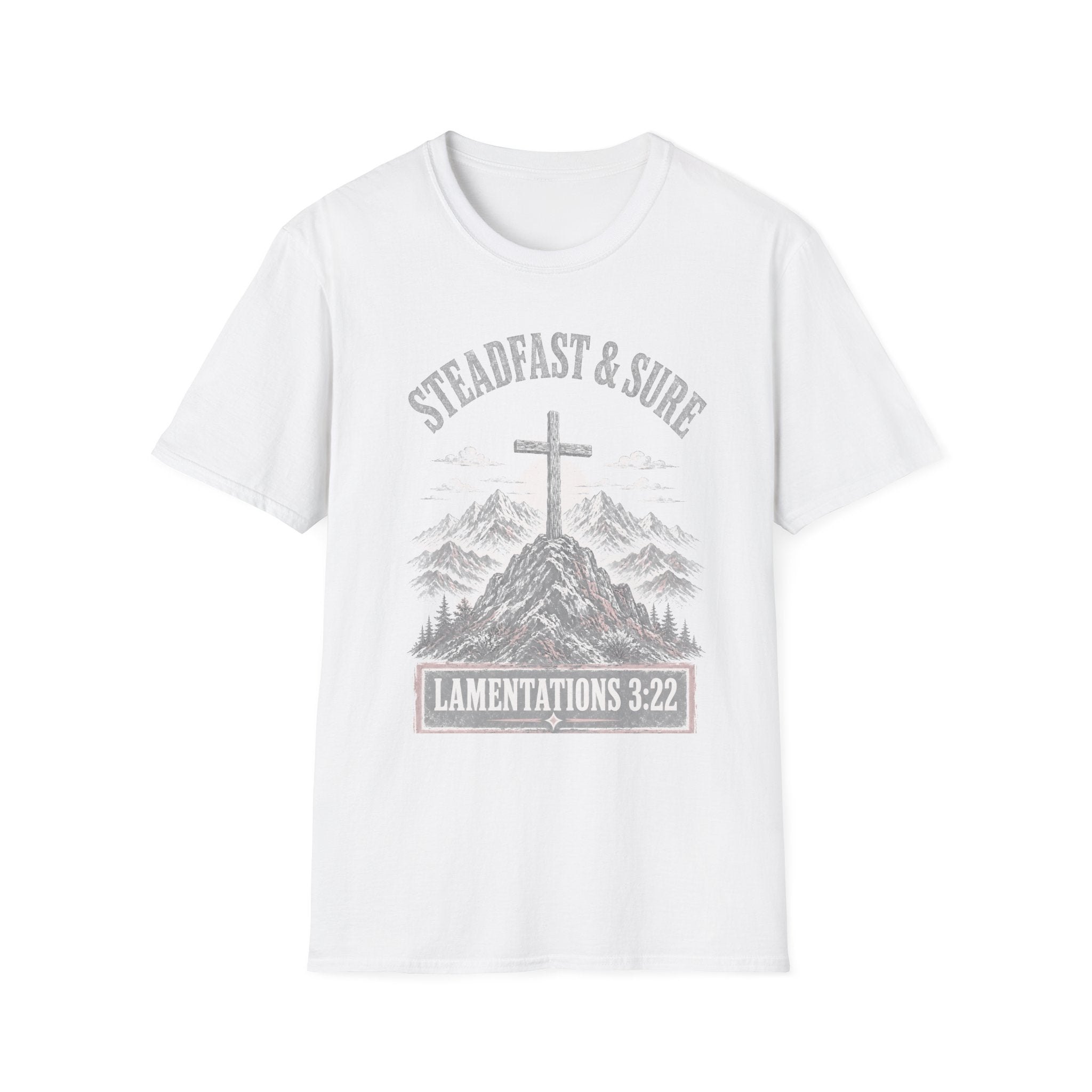 Steadfast & Sure Cross T-Shirt — Lamentations 3:22 Christian Faith Tee