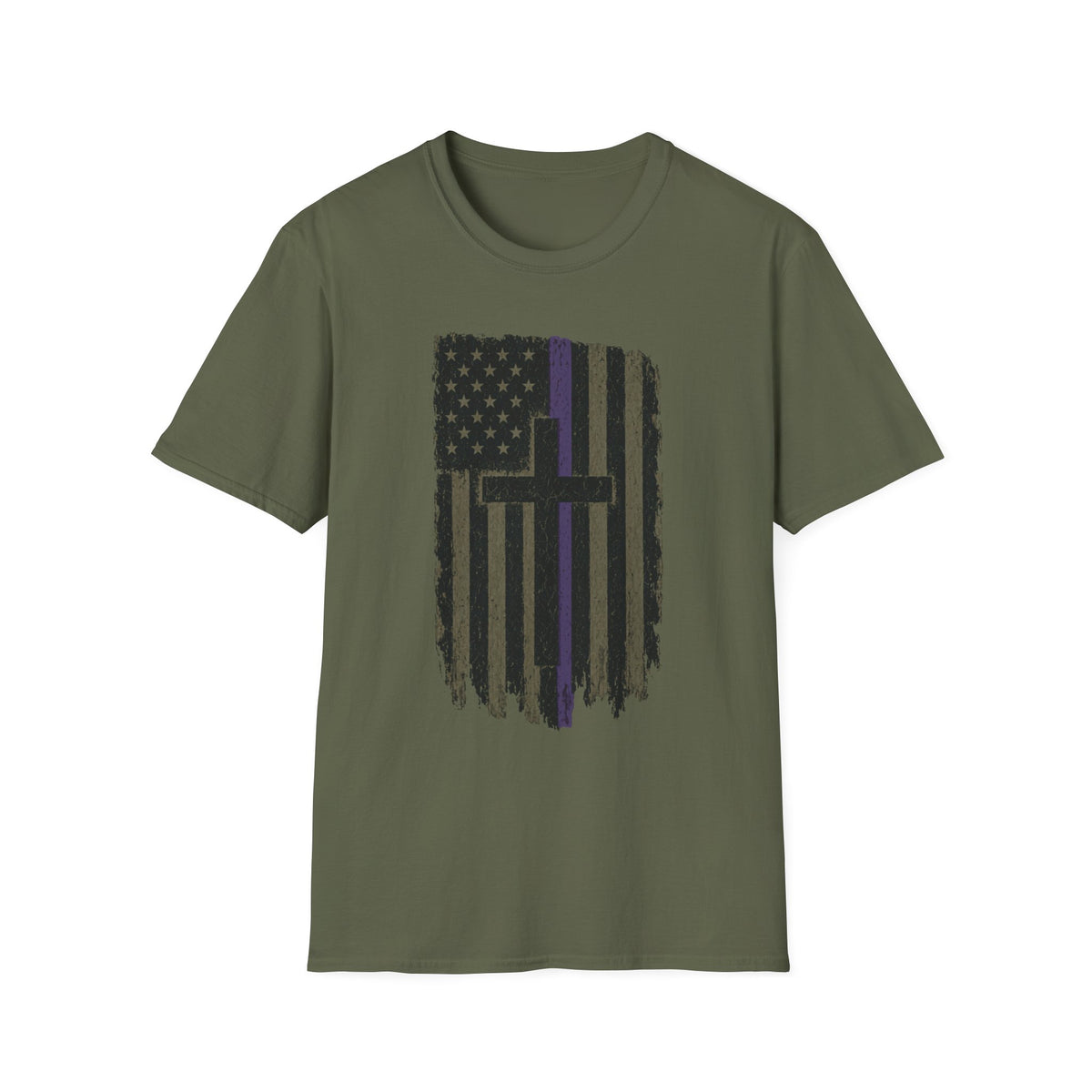 Thin Purple Line American Flag Cross T‑Shirt — Support for Security Personnel and Law Enforcement Families