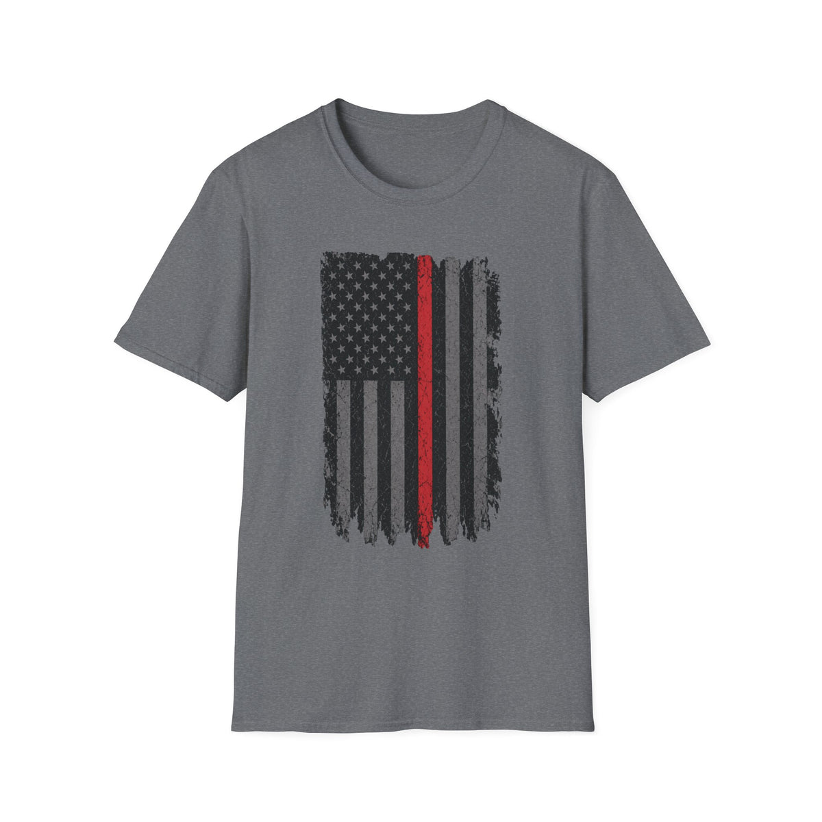 Distressed Thin Red Line American Flag T‑Shirt — Grunge Firefighter Tribute Tee