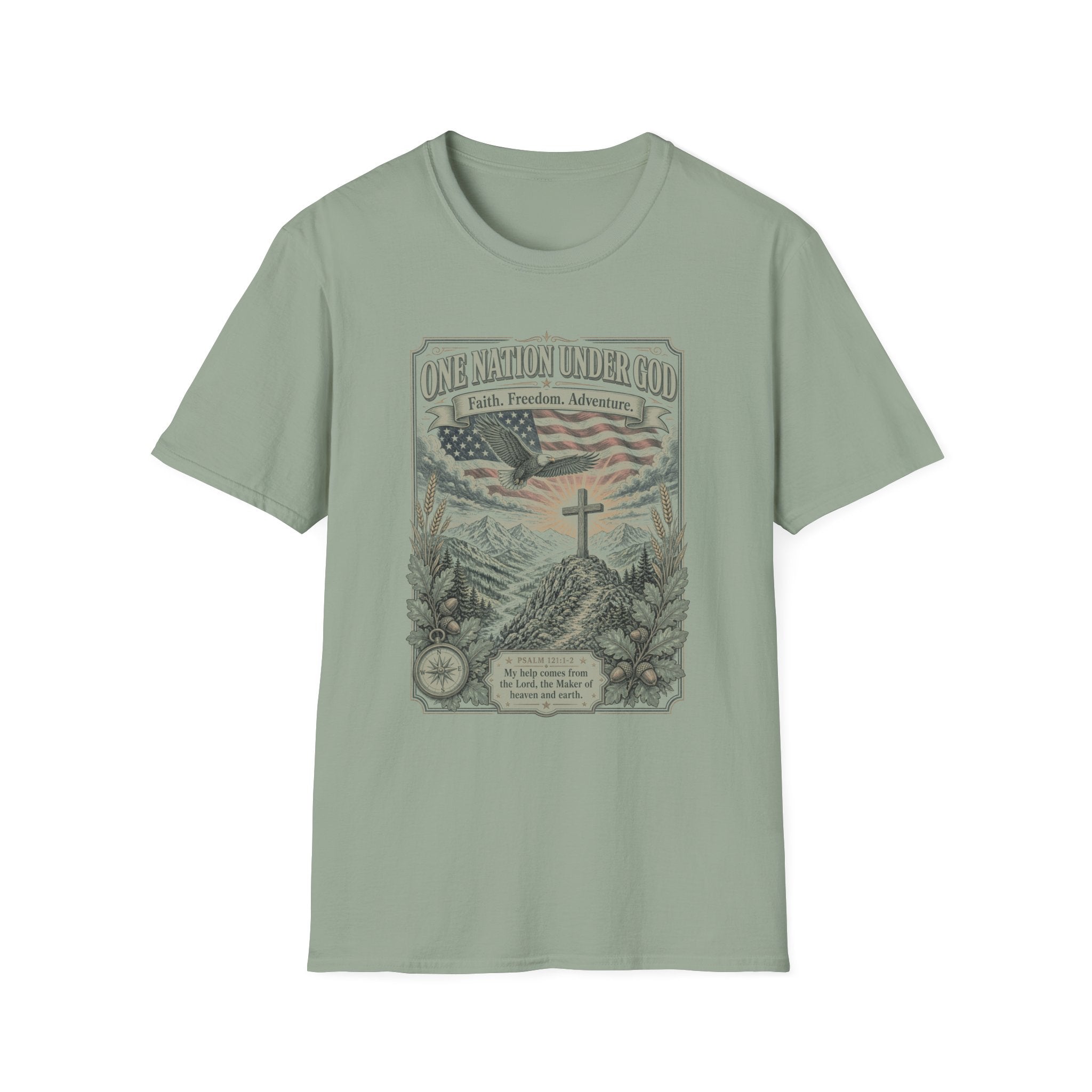 T-Shirt — "One Nation Under God" Patriotic Eagle & Cross Tee