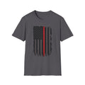 Distressed Thin Red Line American Flag T‑Shirt — Grunge Firefighter Tribute Tee