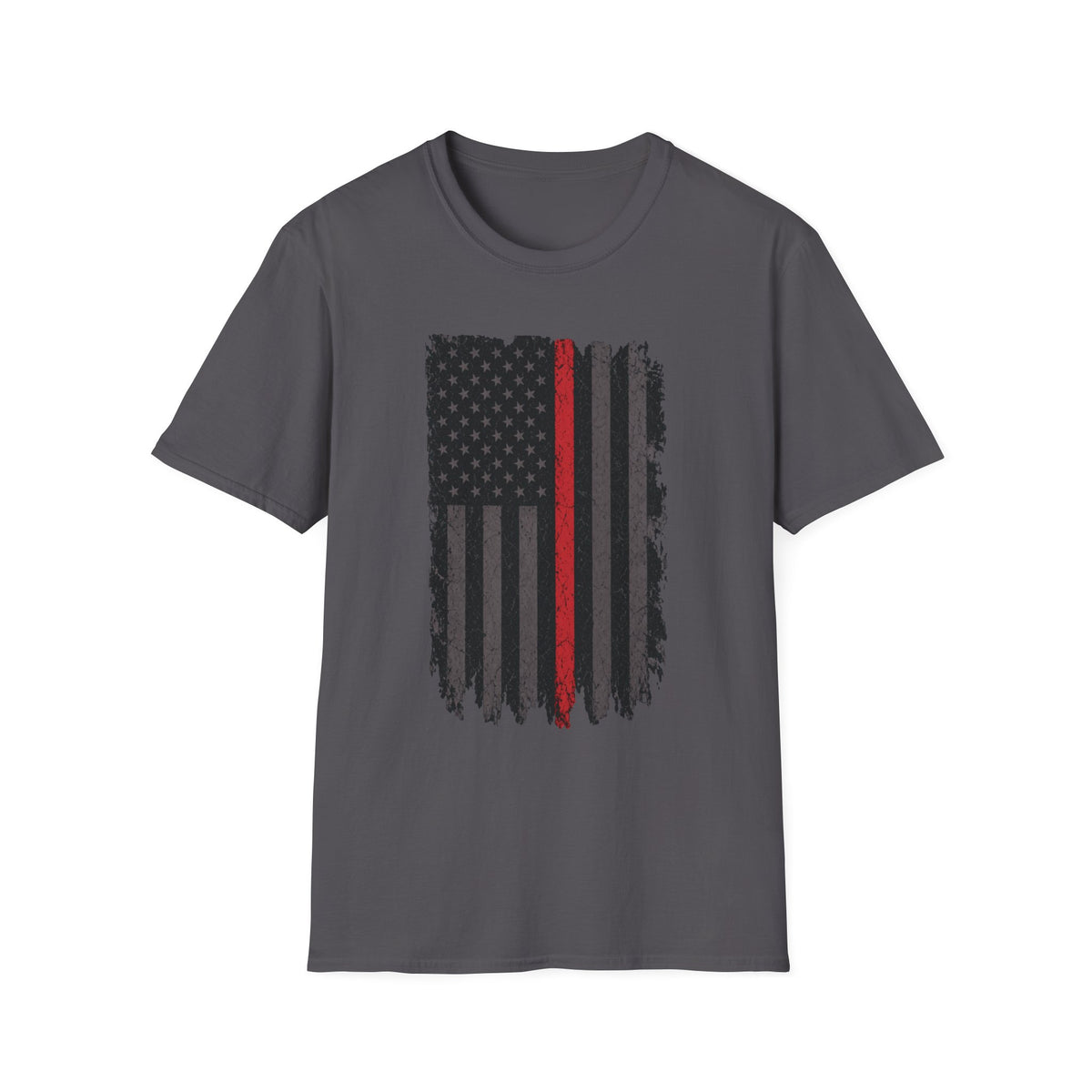 Distressed Thin Red Line American Flag T‑Shirt — Grunge Firefighter Tribute Tee