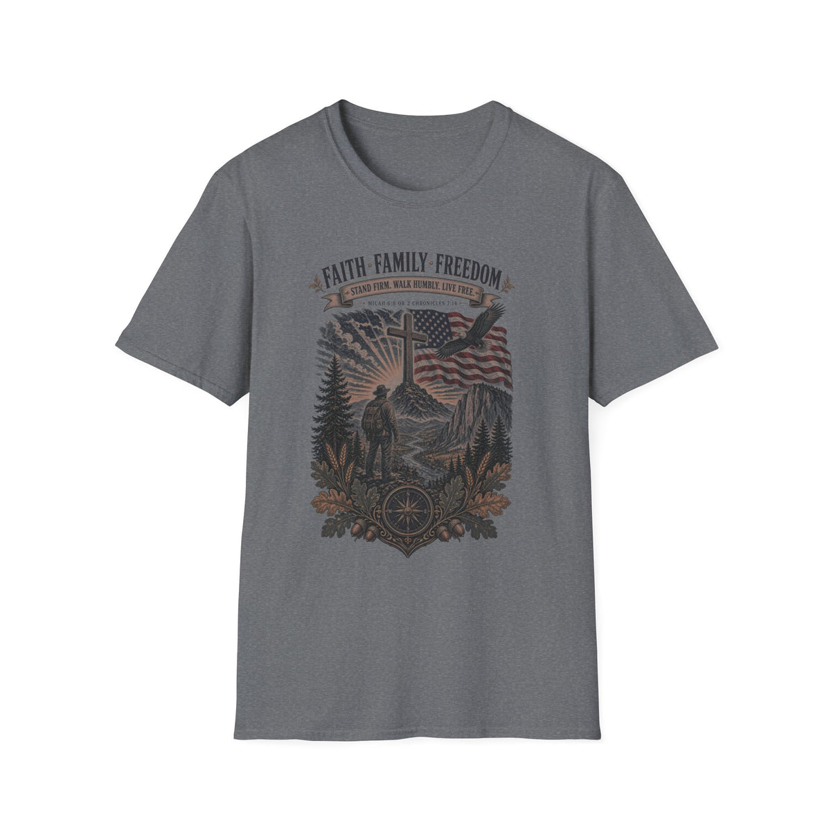 Faith • Family • Freedom T-Shirt — Patriotic Cross & Eagle Tee