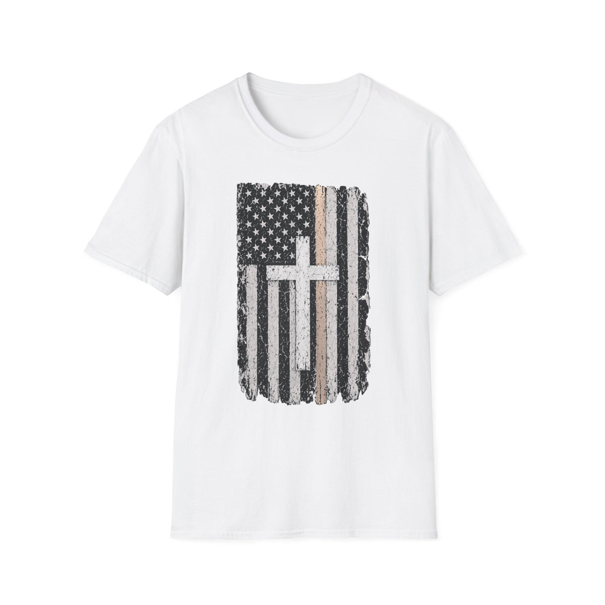 Christian American Yellow Line Flag T-Shirt — Distressed Cross USA Tee