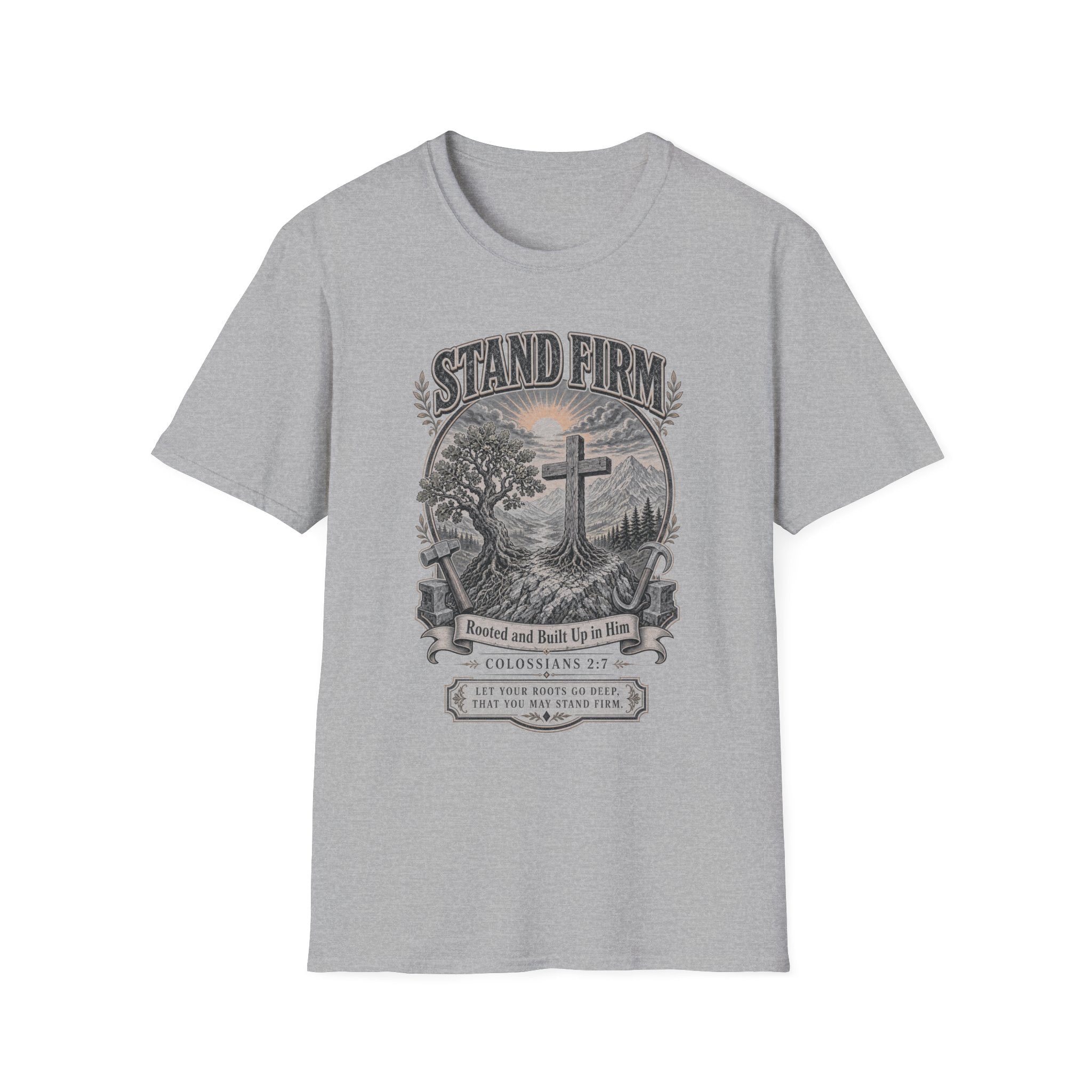 Stand Firm Christian T‑Shirt — Faith Cross Vintage Graphic