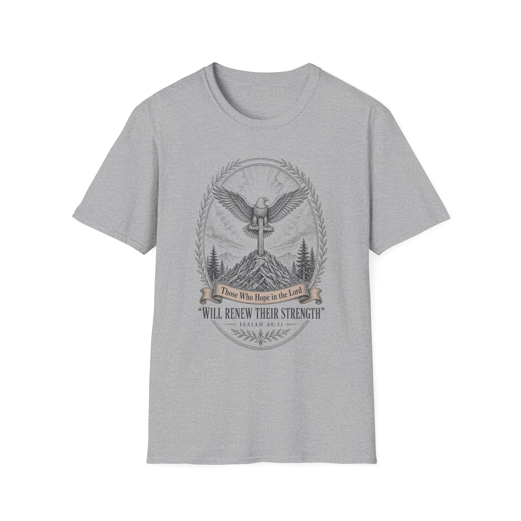 T-Shirt — Eagle Forest Emblem Tee with 'I Will Renew Your Strength' Quote