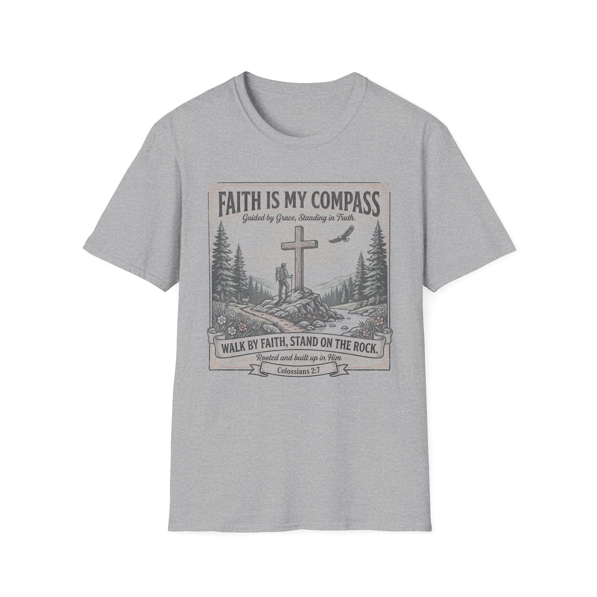 Faith Is My Compass T-Shirt — Christian Cross Hiking Design