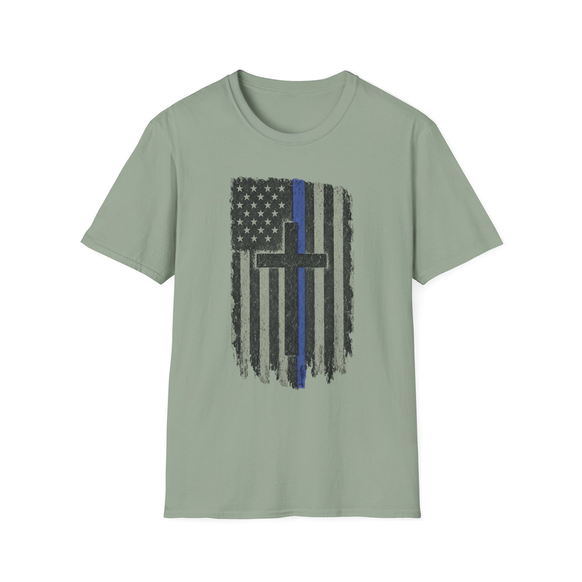 Thin Blue Line Flag T-Shirt with Cross — Police Support Christian Tee