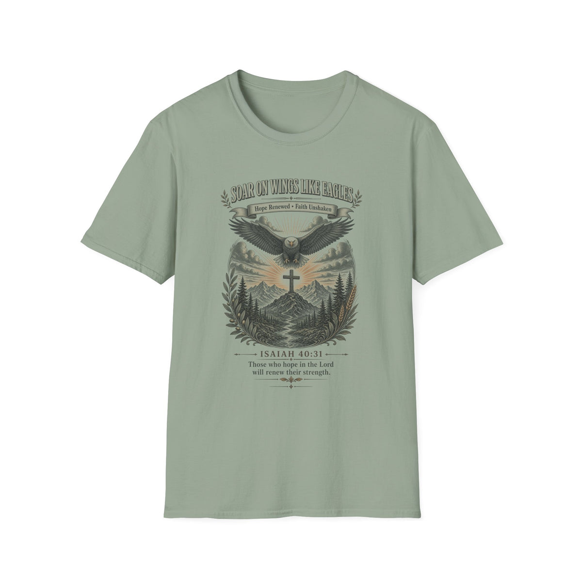 Soar on Wings Like Eagles T-Shirt — Inspirational Christian Faith Tee (Isaiah 40:31)