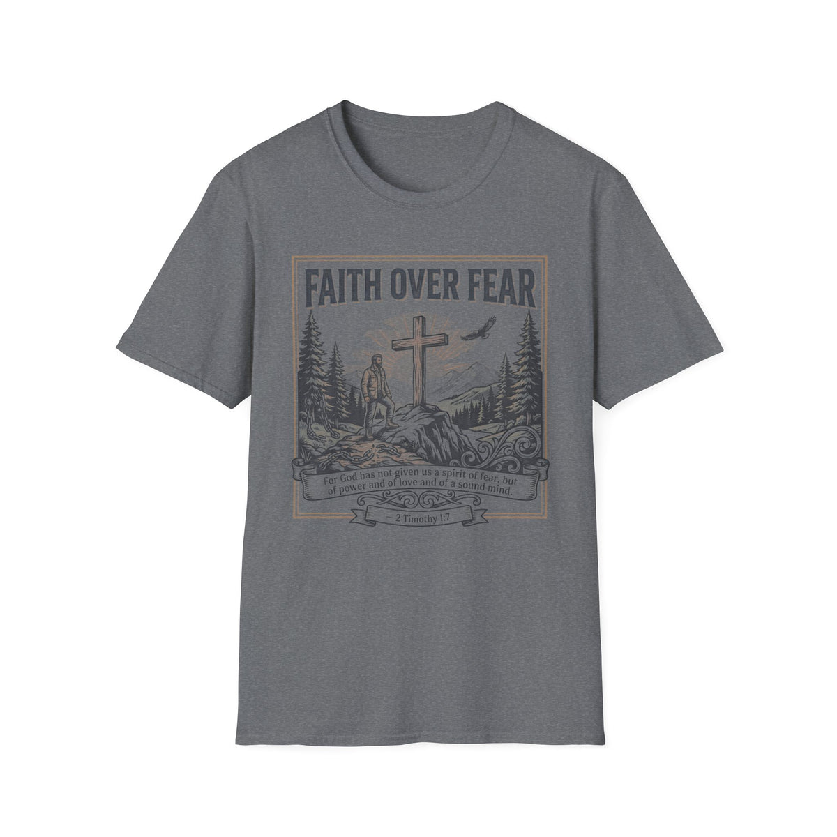 Faith Over Fear T-Shirt — Christian Cross Mountain Graphic