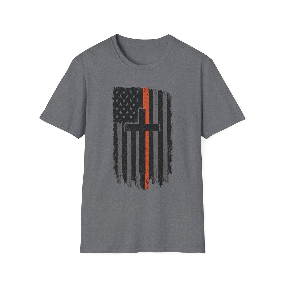 Thin Orange Line American Flag T-Shirt with Cross — Search and Rescue Faith Graphic Tee