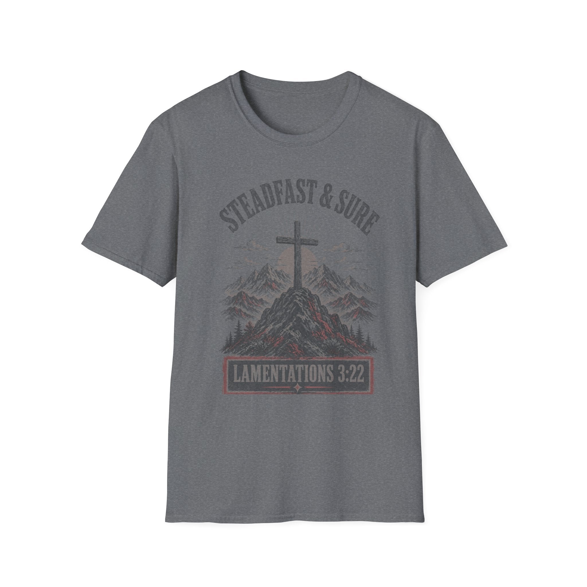 Steadfast & Sure Cross T-Shirt — Lamentations 3:22 Christian Faith Tee