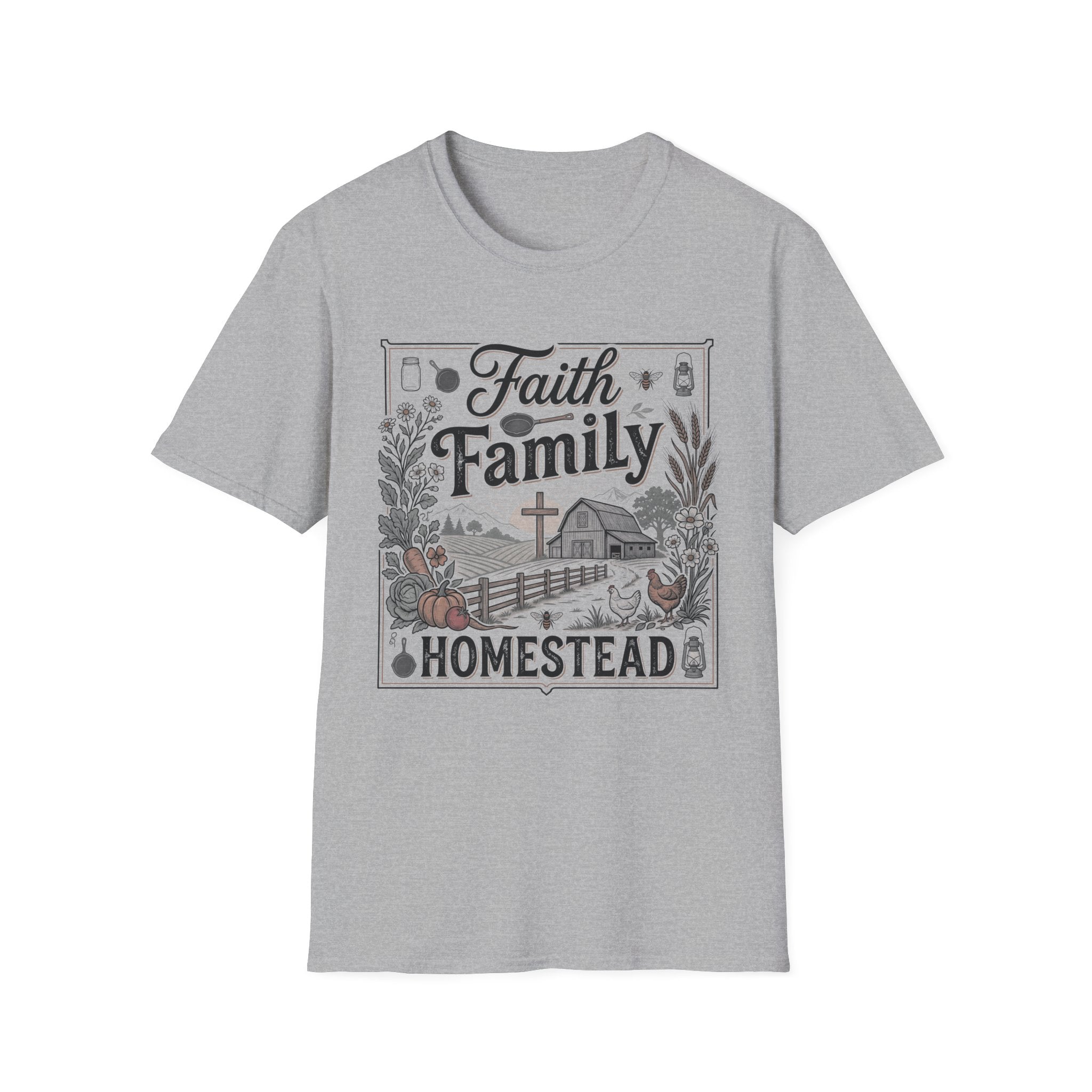 Faith, Family, Homestead T-Shirt — Rustic Christian Farm Tee