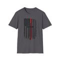 Distressed Thin Red Line American Flag Cross T‑Shirt — Firefighter Tribute Tee