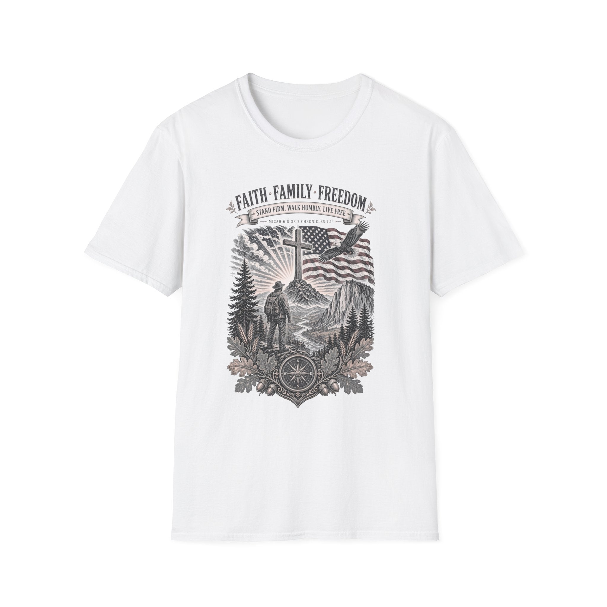 Faith • Family • Freedom T-Shirt — Patriotic Cross & Eagle Tee