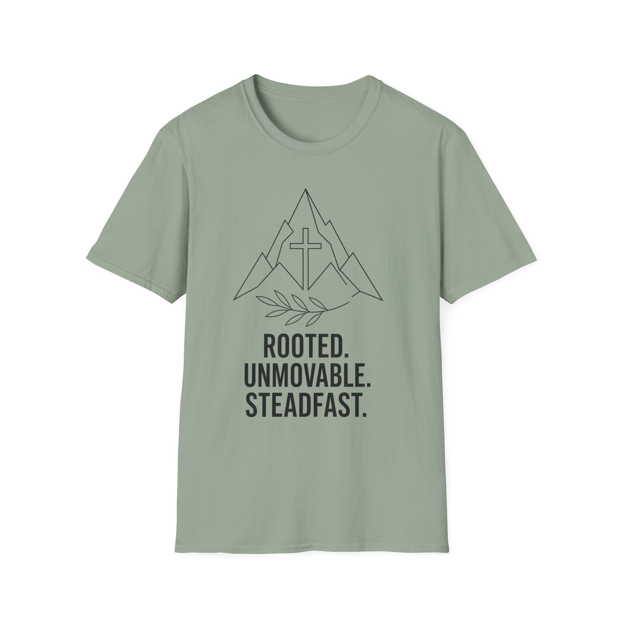 Christian Mountain T-Shirt — "Rooted. Unmovable. Steadfast." Faith Tee