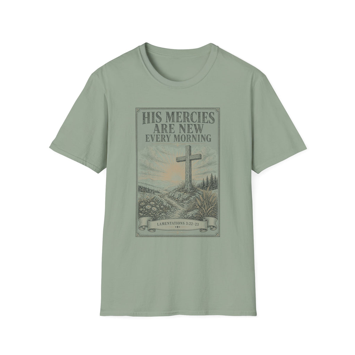 Christian T-Shirt — "His Mercies Are New Every Morning" Cross Design