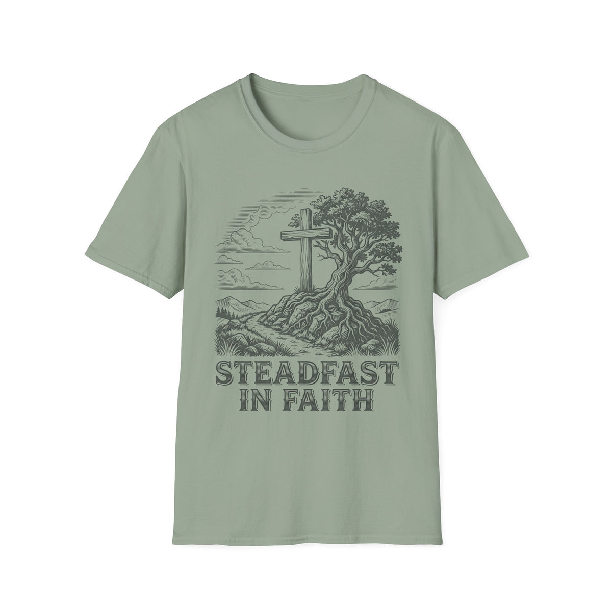 Faith Cross T-Shirt — "Steadfast in Faith" Christian Graphic Tee