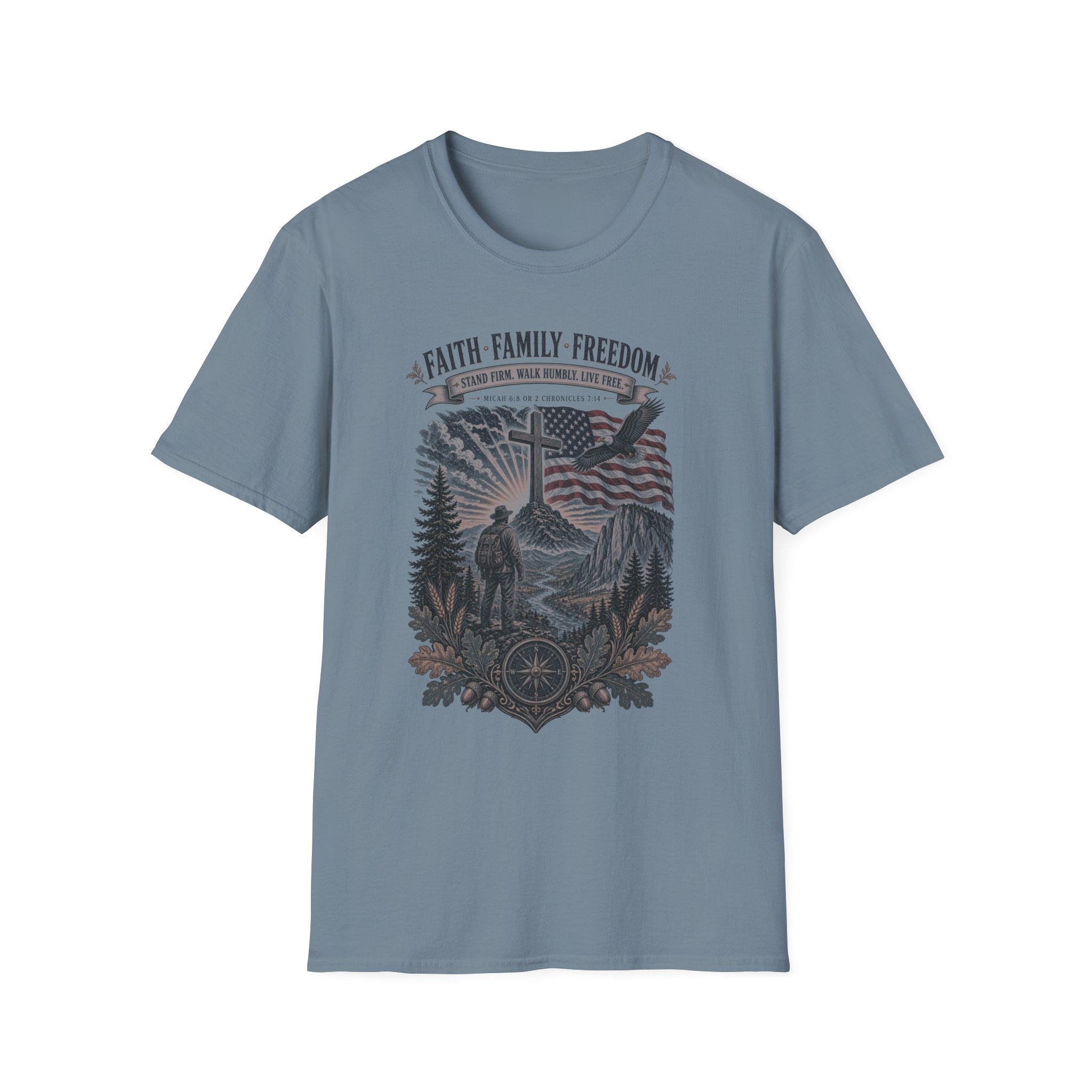 Faith • Family • Freedom T-Shirt — Patriotic Cross & Eagle Tee