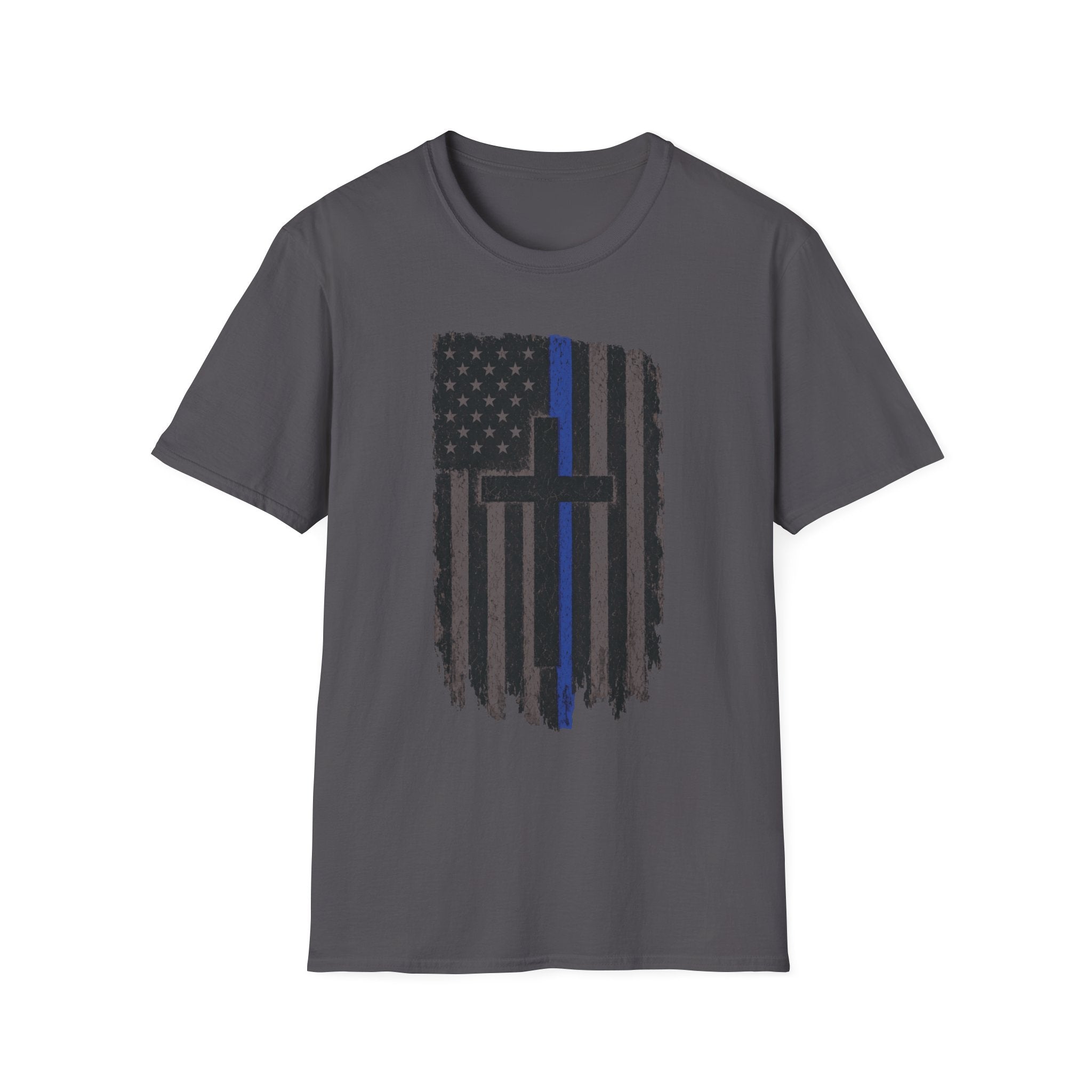 Thin Blue Line Flag T-Shirt with Cross — Police Support Christian Tee