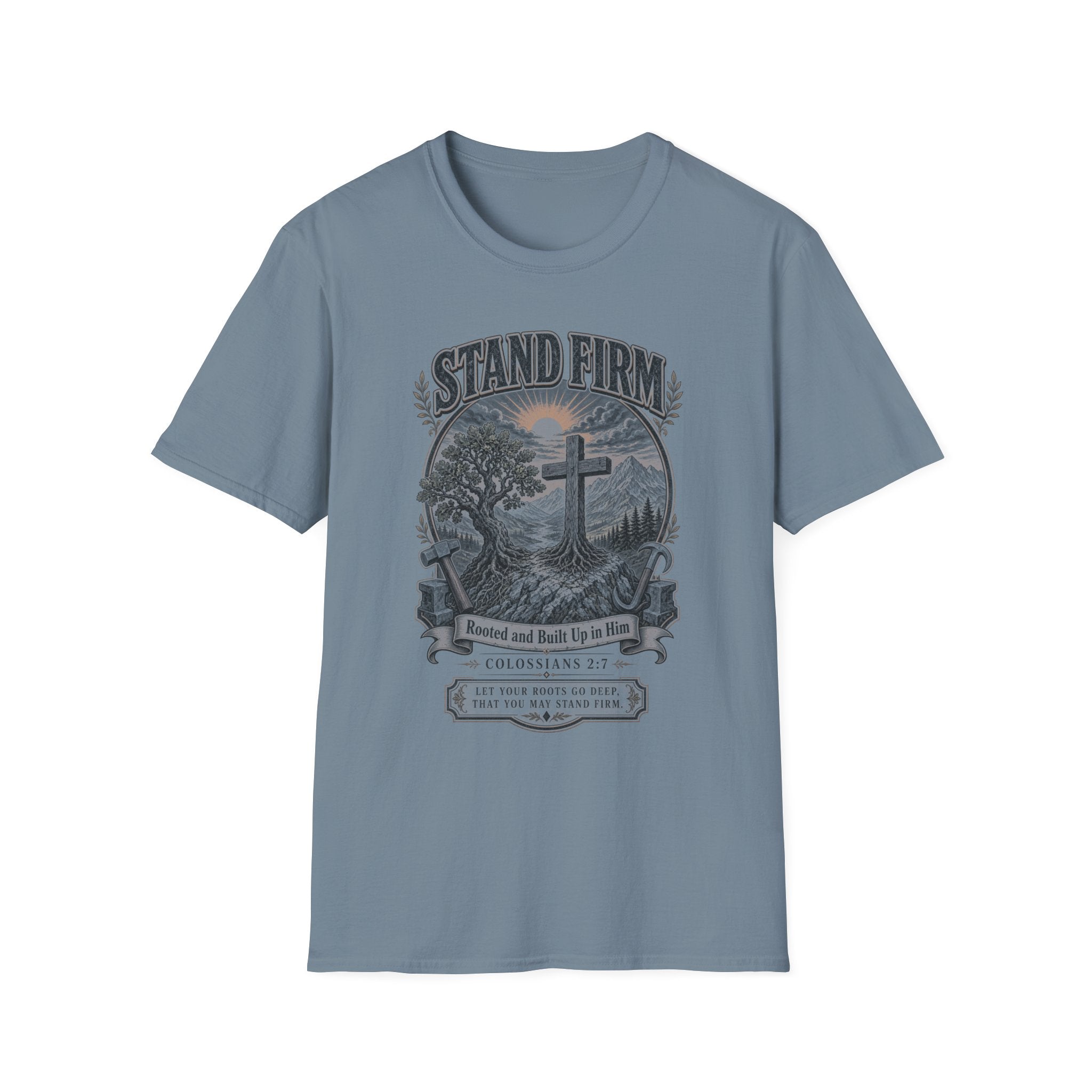 Stand Firm Christian T‑Shirt — Faith Cross Vintage Graphic
