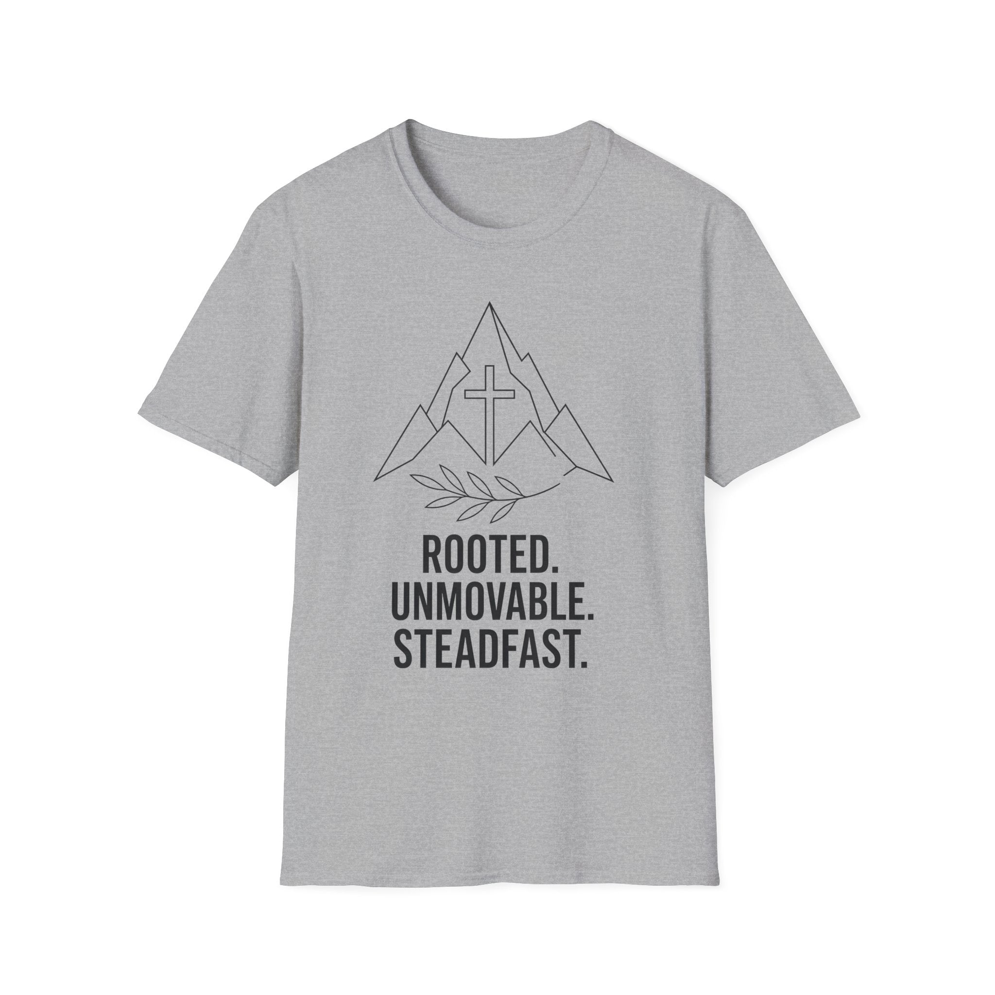 Christian Mountain T-Shirt — "Rooted. Unmovable. Steadfast." Faith Tee