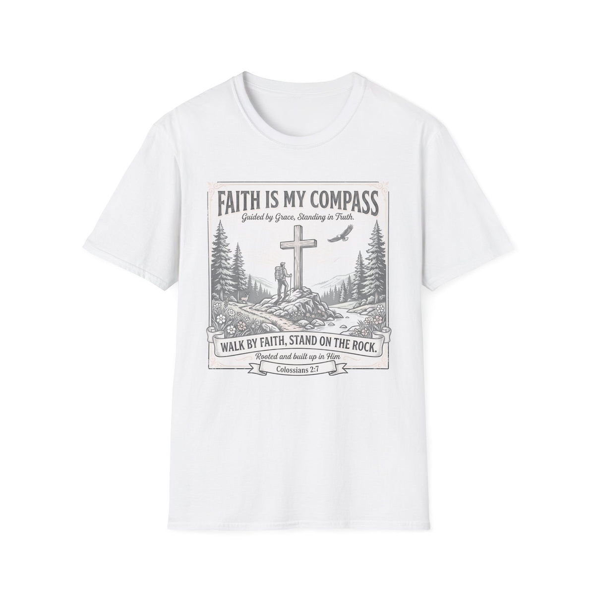 Faith Is My Compass T-Shirt — Christian Cross Hiking Design
