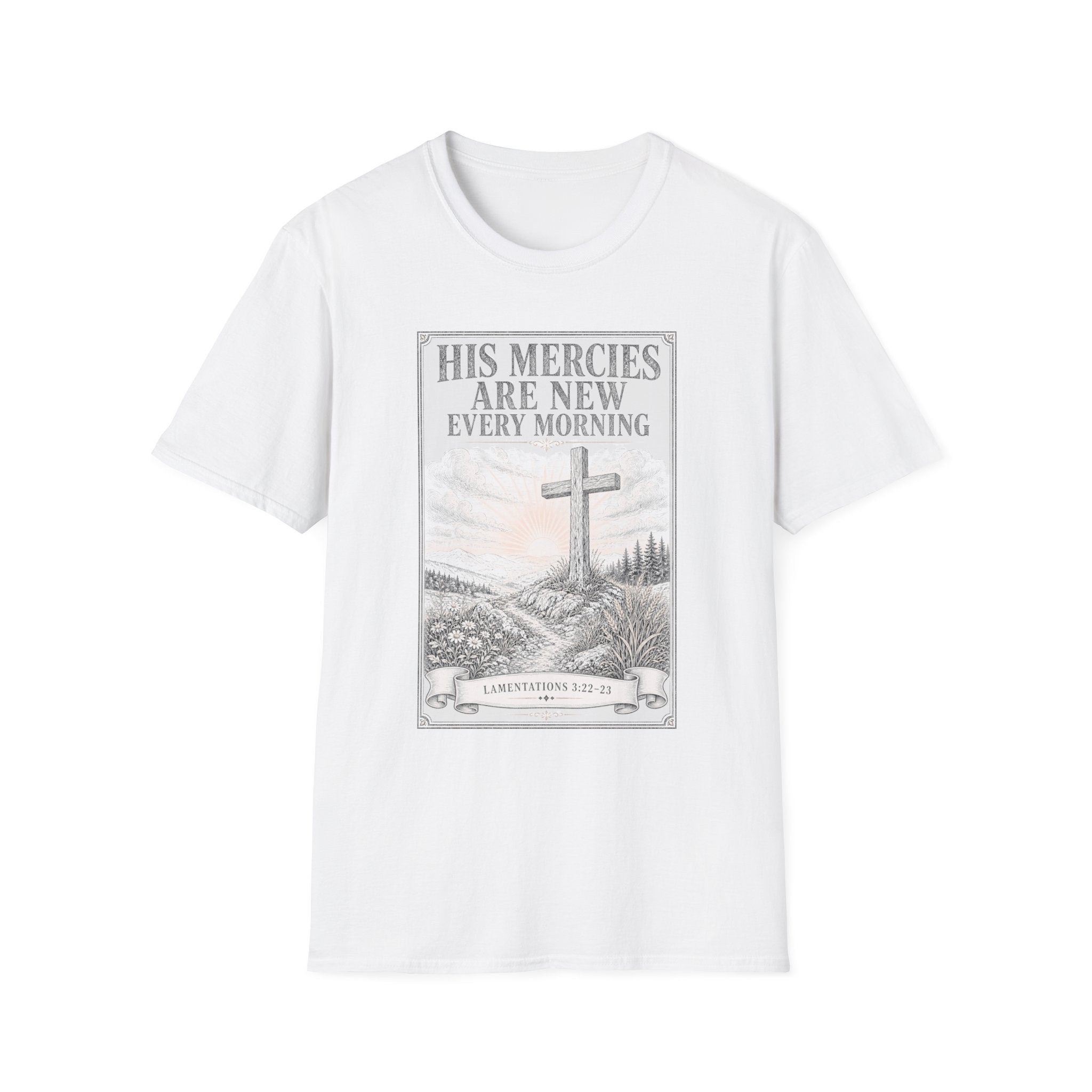 Christian T-Shirt — "His Mercies Are New Every Morning" Cross Design