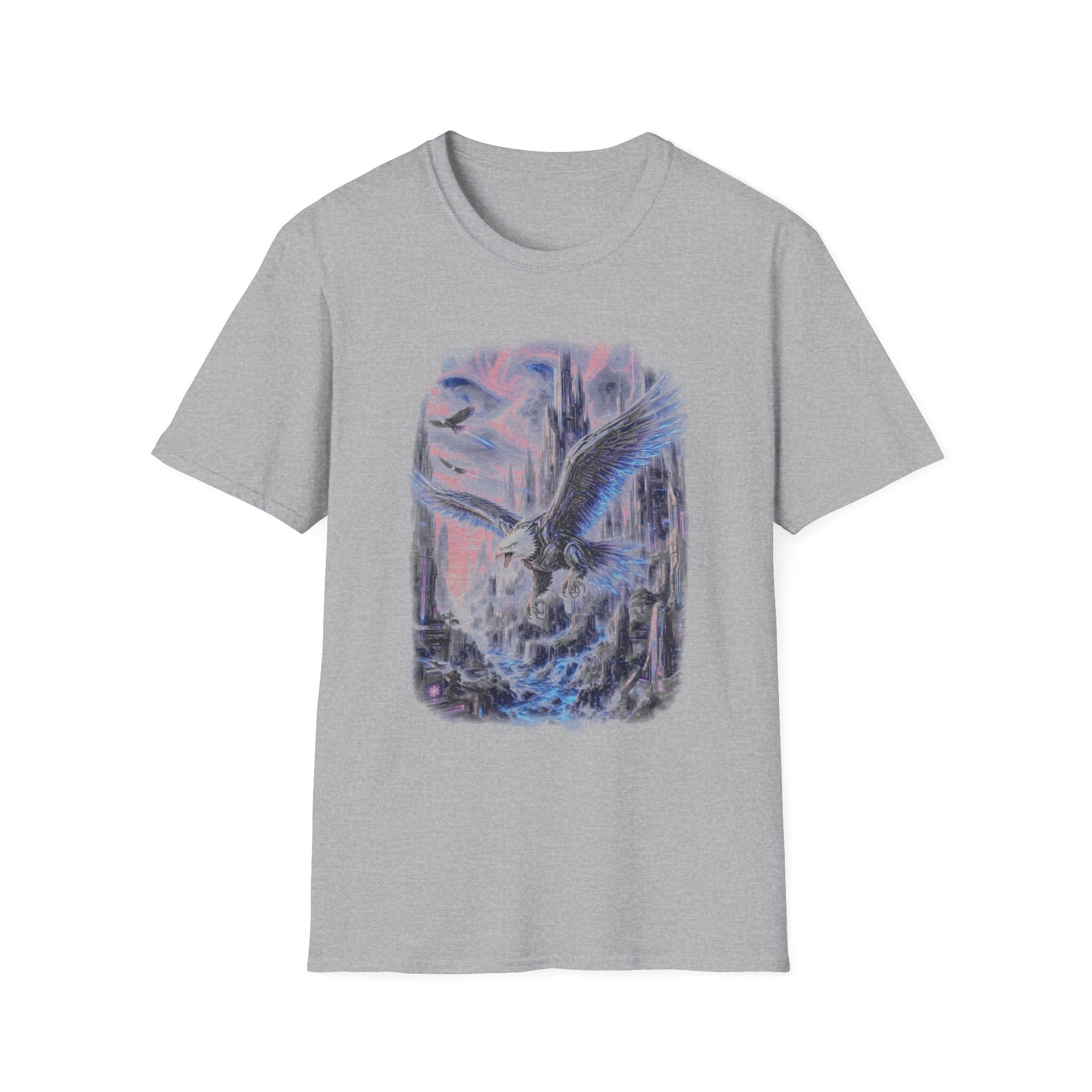 Ethereal Angel Wings T-Shirt — Pastel Sky & Cityscape Graphic