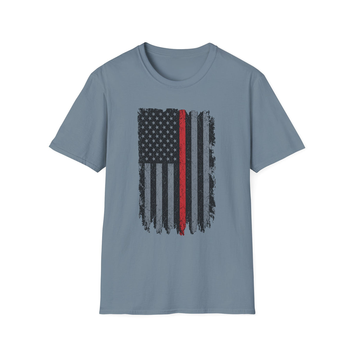 Distressed Thin Red Line American Flag T‑Shirt — Grunge Firefighter Tribute Tee