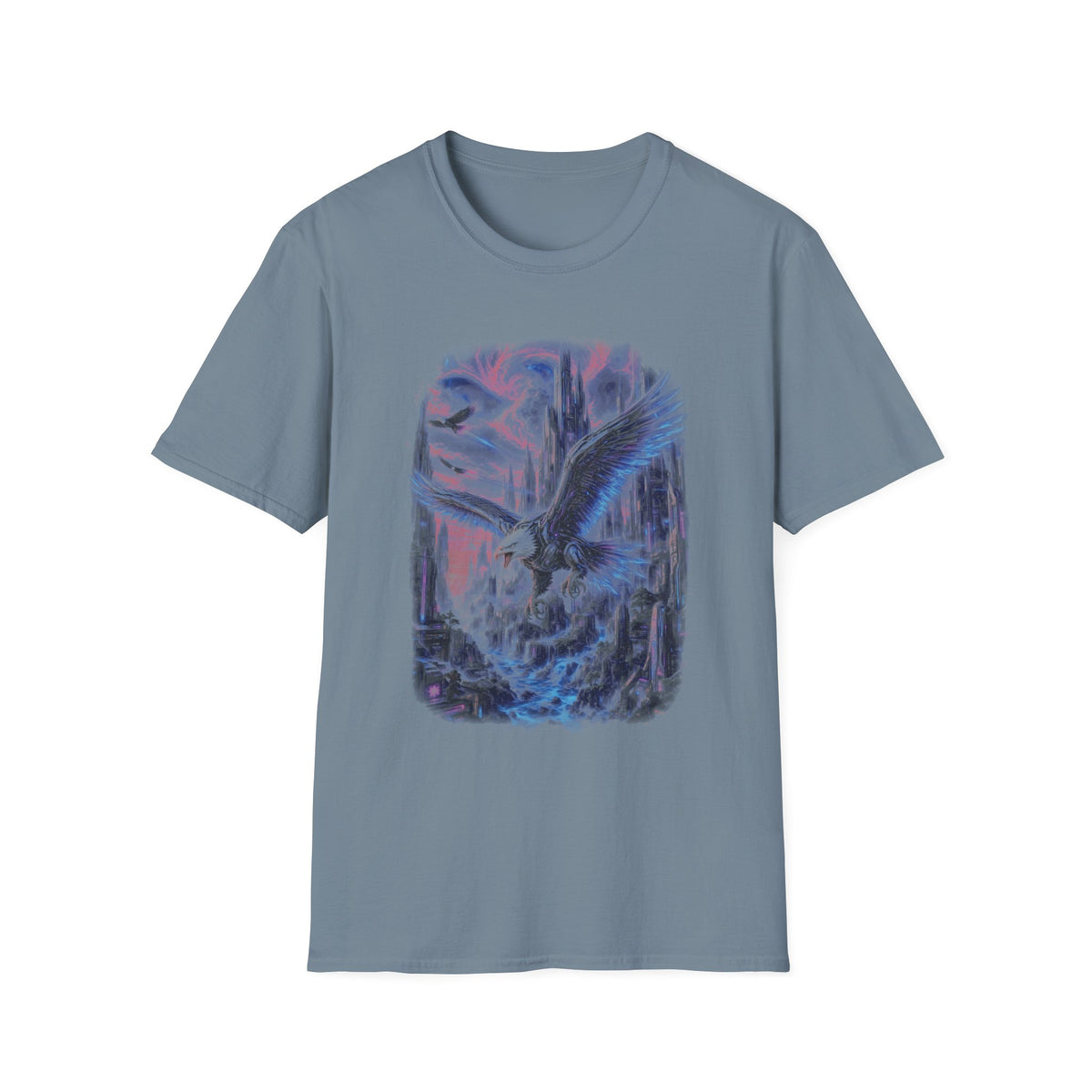 Ethereal Angel Wings T-Shirt — Pastel Sky & Cityscape Graphic