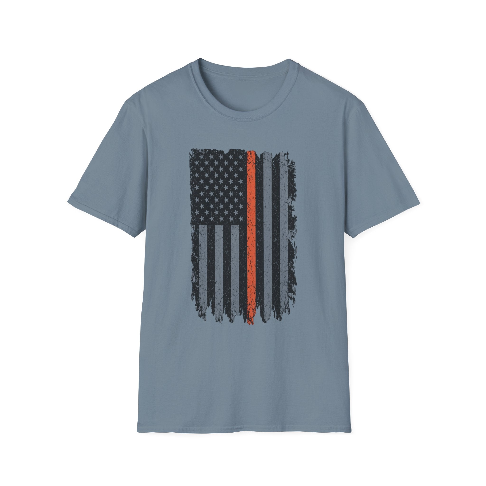 Distressed Thin Orange Line American Flag T-Shirt — Supports Search and Rescue as well as EMS