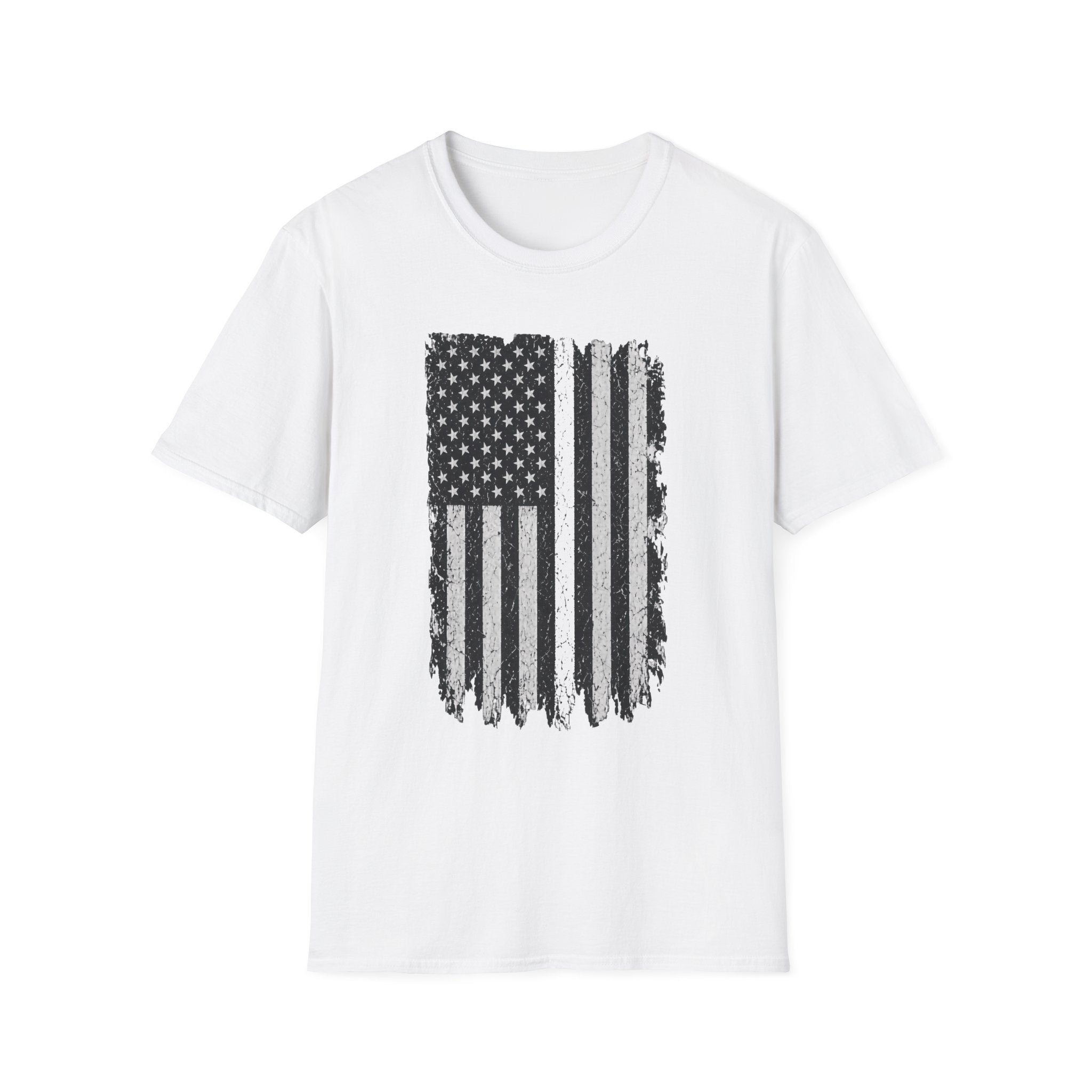 Distressed Thin White Line American Flag T‑Shirt — Grunge EMS, EMT and Paramedics Tribute Tee
