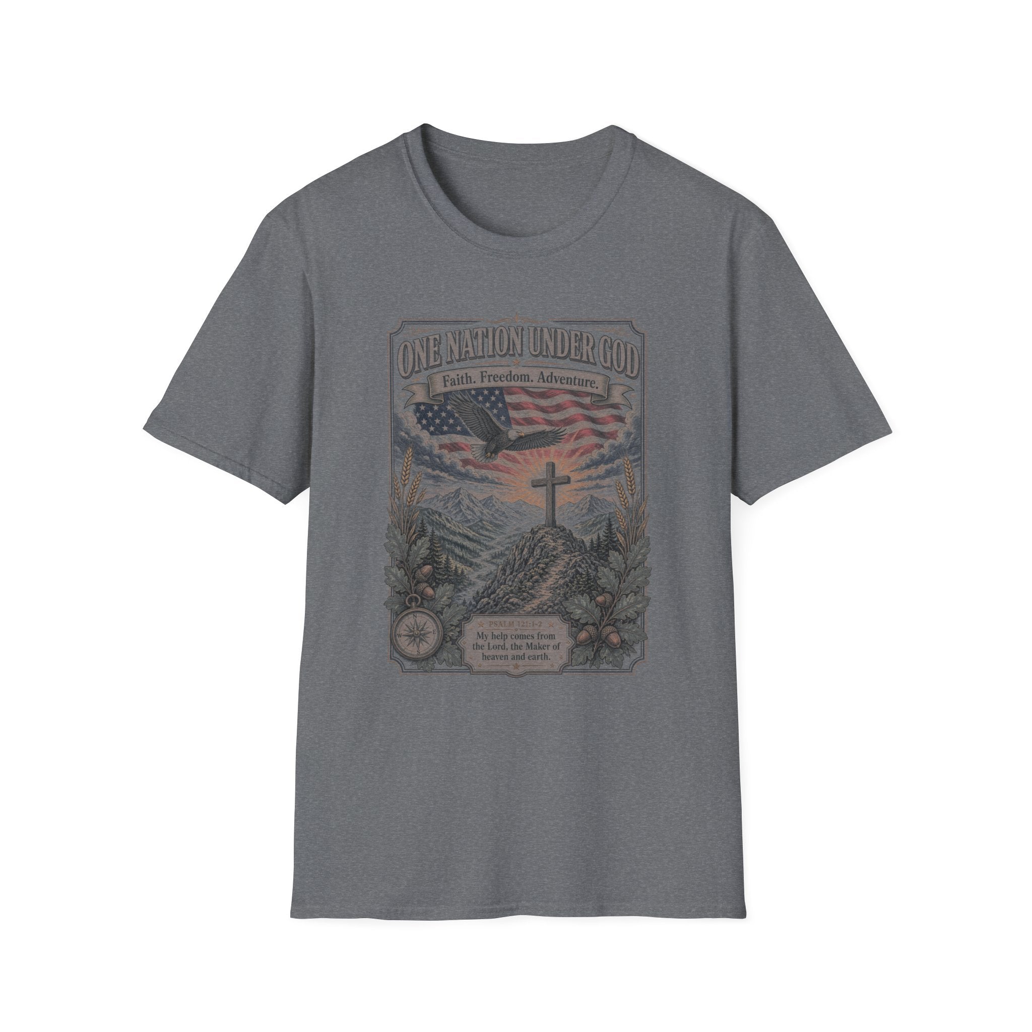 T-Shirt — "One Nation Under God" Patriotic Eagle & Cross Tee