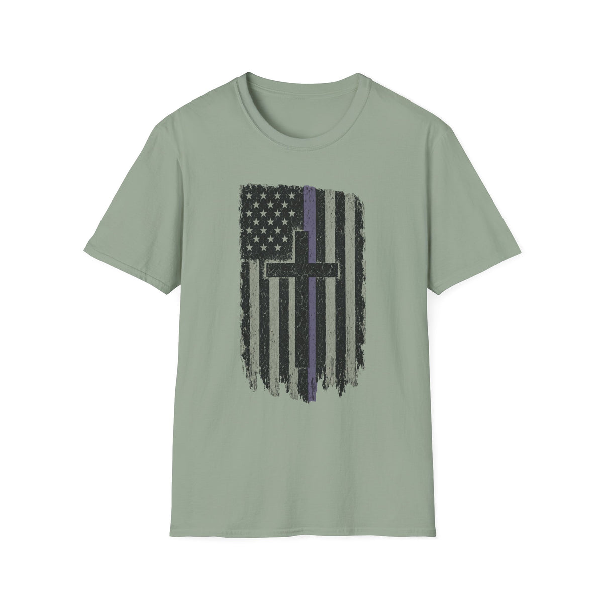 Thin Purple Line American Flag Cross T‑Shirt — Support for Security Personnel and Law Enforcement Families