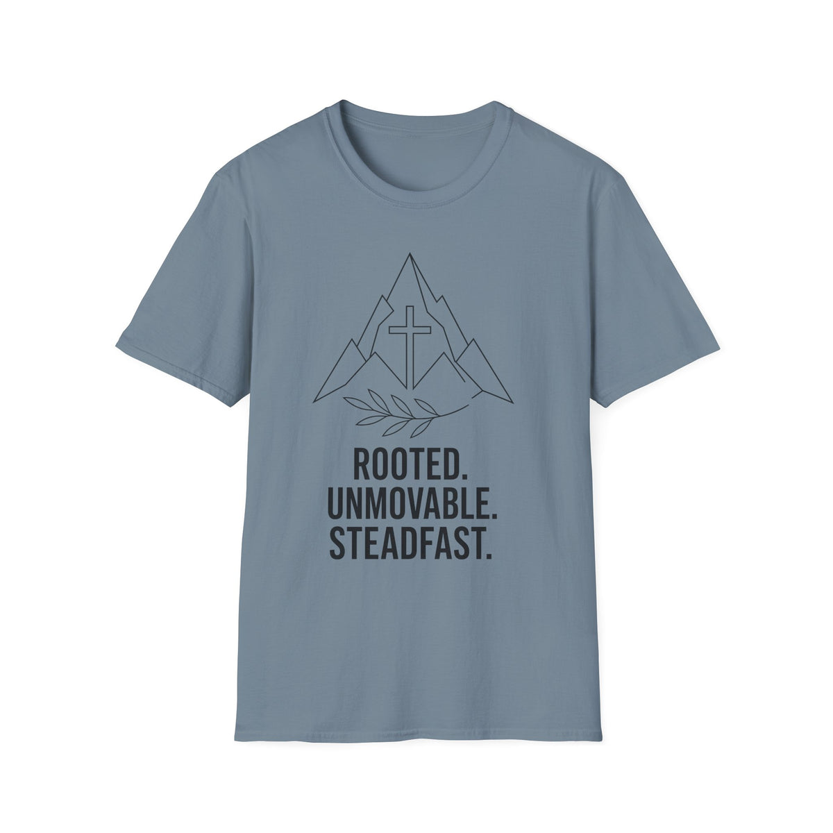 Christian Mountain T-Shirt — "Rooted. Unmovable. Steadfast." Faith Tee