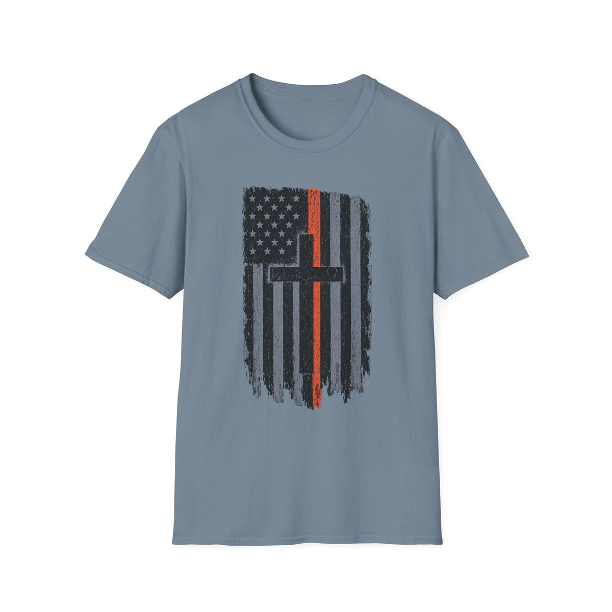 Thin Orange Line American Flag T-Shirt with Cross — Search and Rescue Faith Graphic Tee