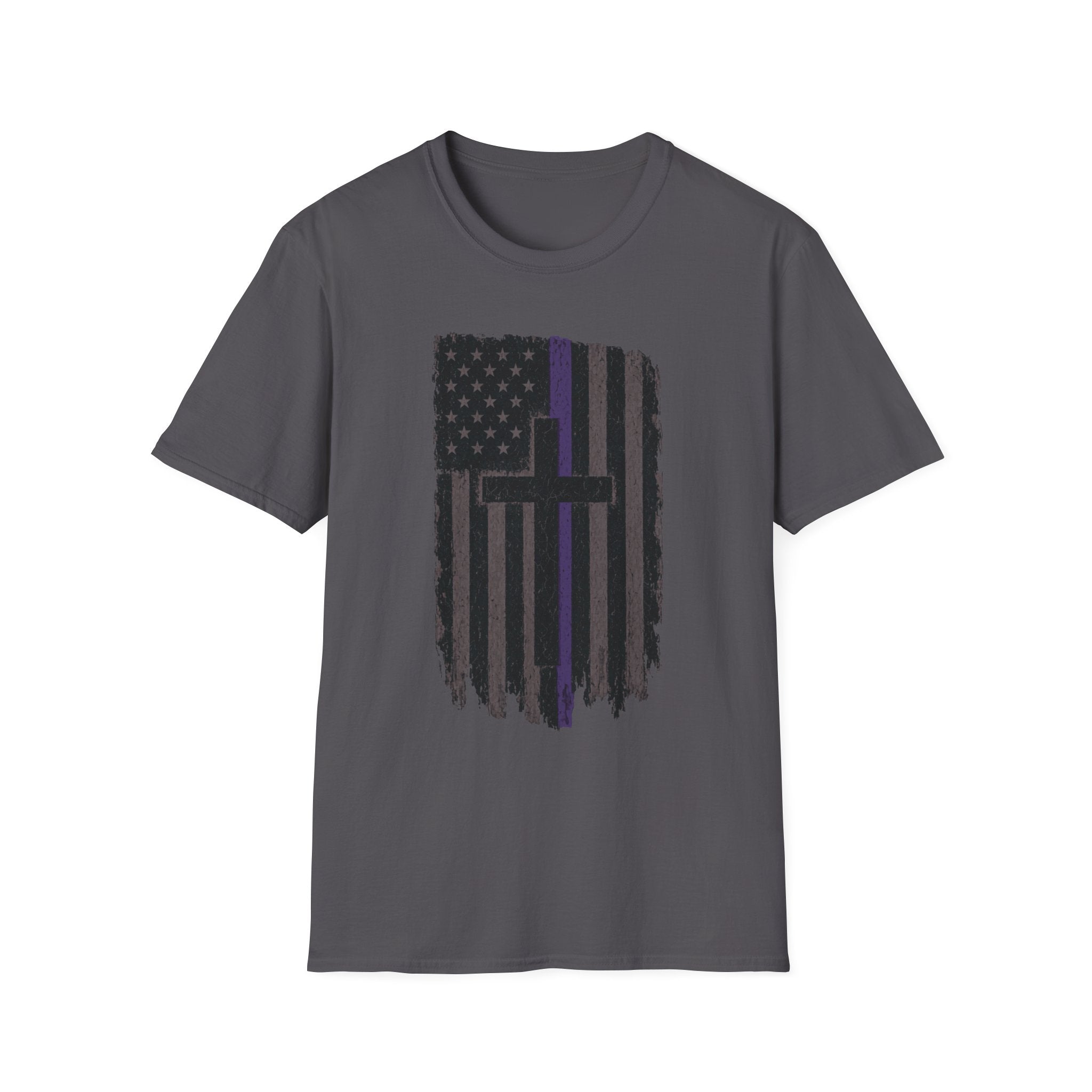 Thin Purple Line American Flag Cross T‑Shirt — Support for Security Personnel and Law Enforcement Families
