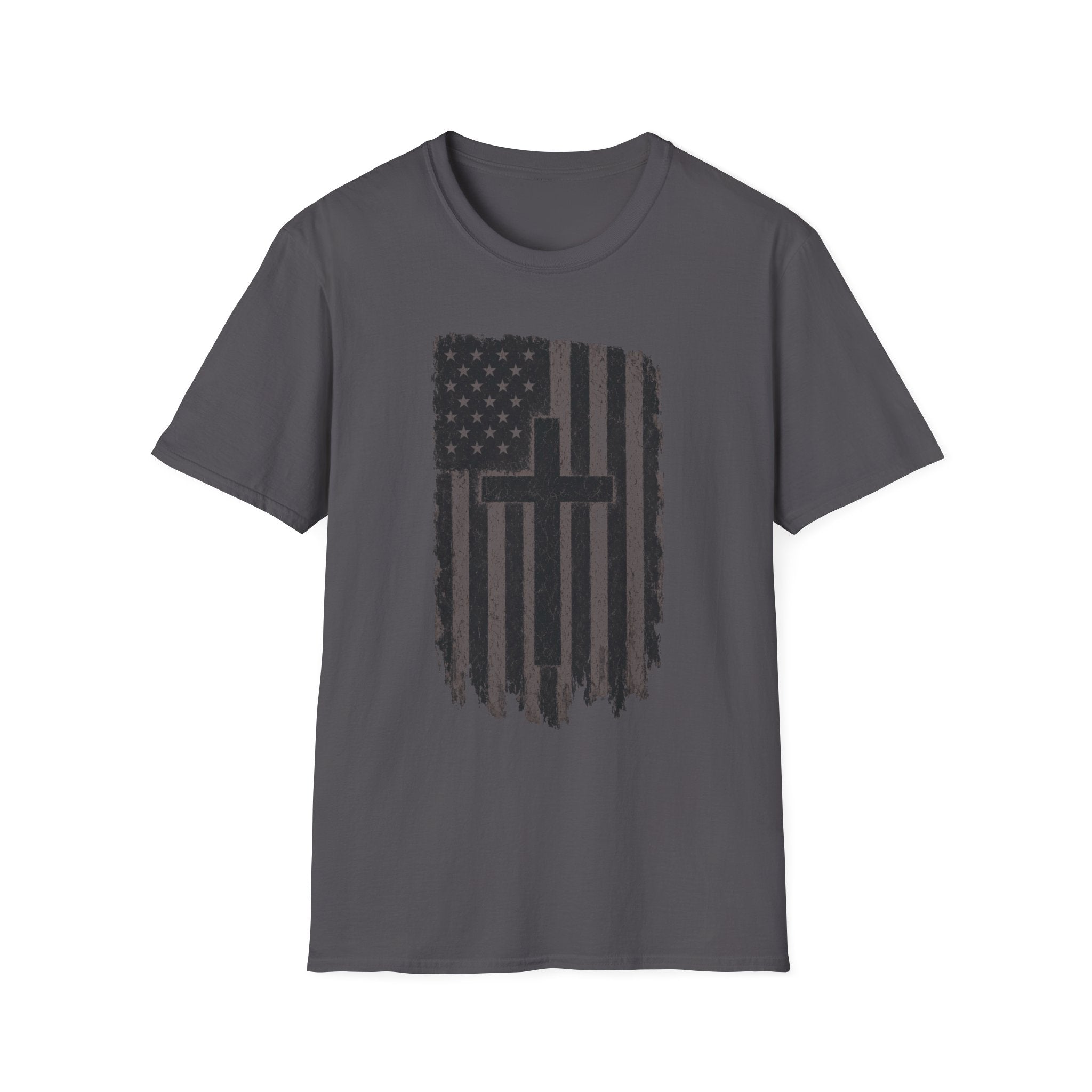 Distressed American Flag Cross T-Shirt — Christian Patriotic Tee