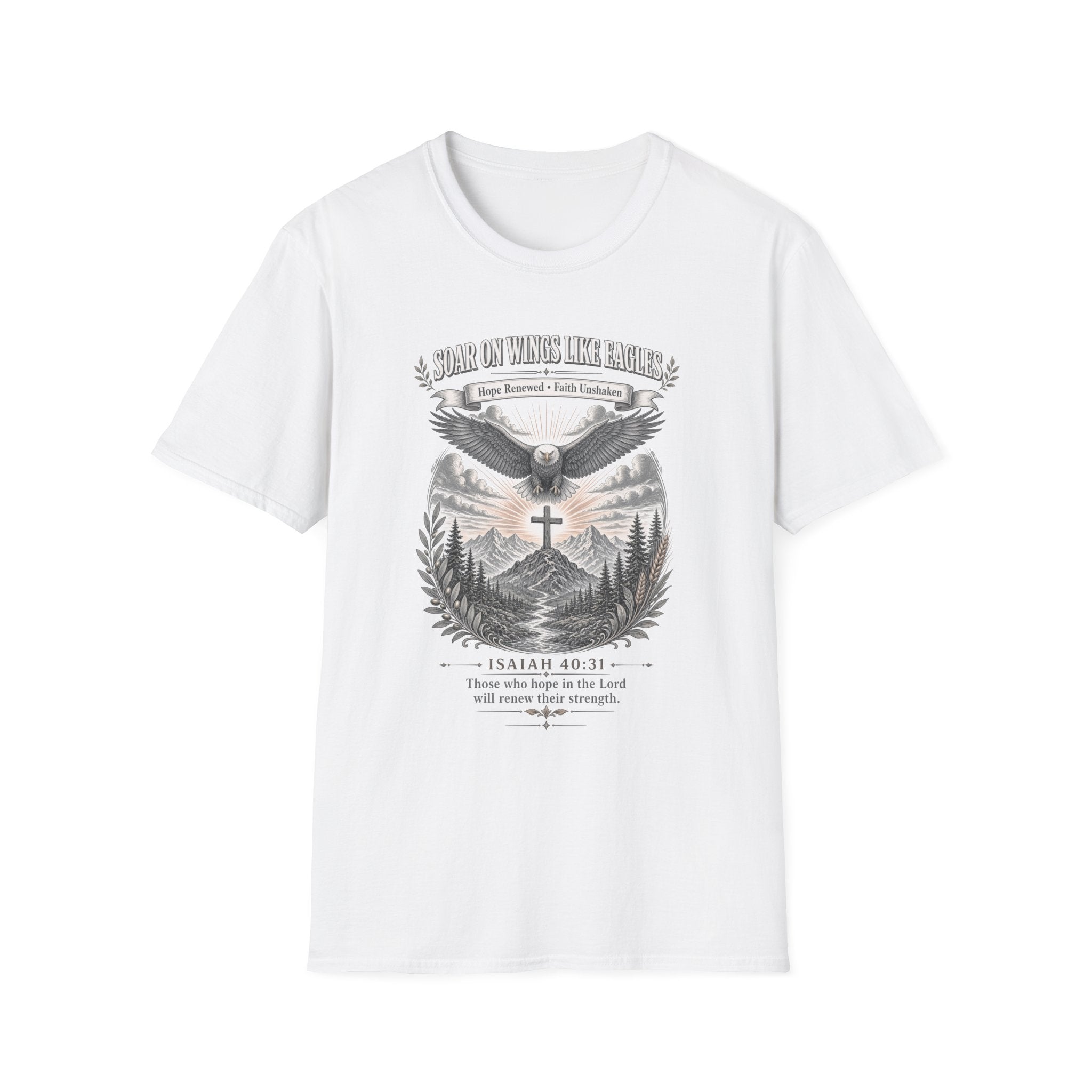 Soar on Wings Like Eagles T-Shirt — Inspirational Christian Faith Tee (Isaiah 40:31)