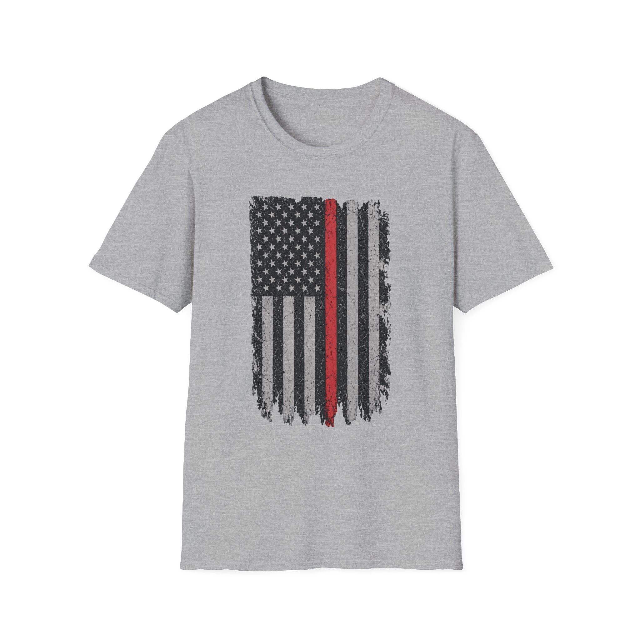 Distressed Thin Red Line American Flag T‑Shirt — Grunge Firefighter Tribute Tee