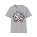 Strength & Honor emblem of a landing eagle with oak leaves and laurel on a Sport Grey unisex T-Shirt