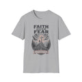 Faith Over Fear T-Shirt — Christian Inspirational Crew Tee with Cross & Mountain Design