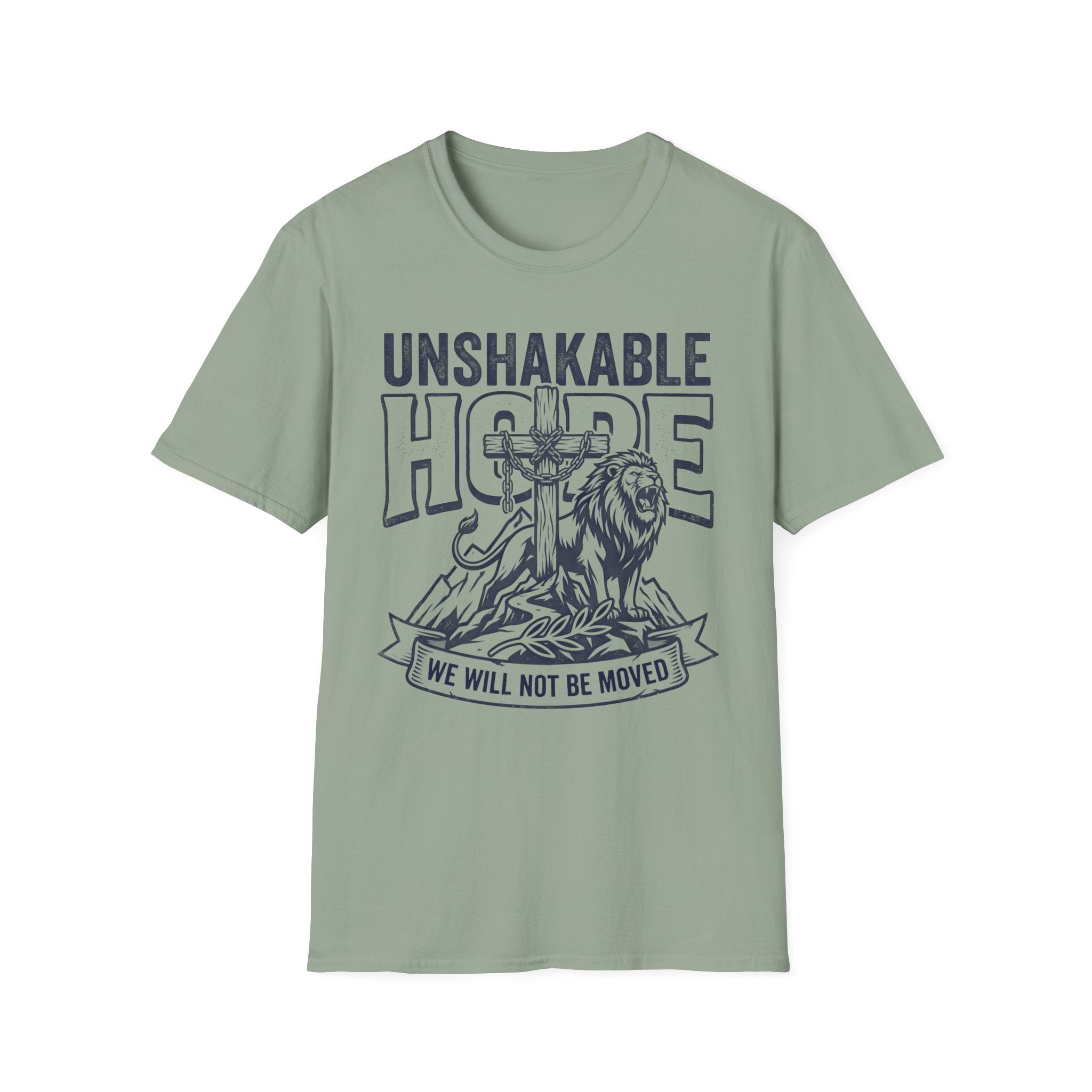 Unshakable Hope T-Shirt — Christian Lion & Cross Faith Tee