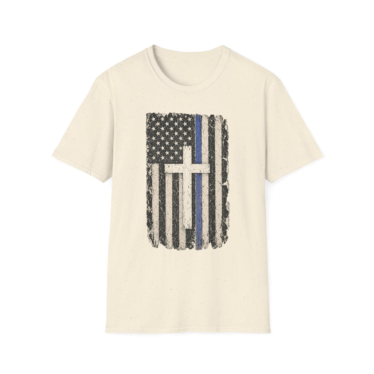 Thin Blue Line American Flag T-Shirt with Cross — Christian Police Support Tee