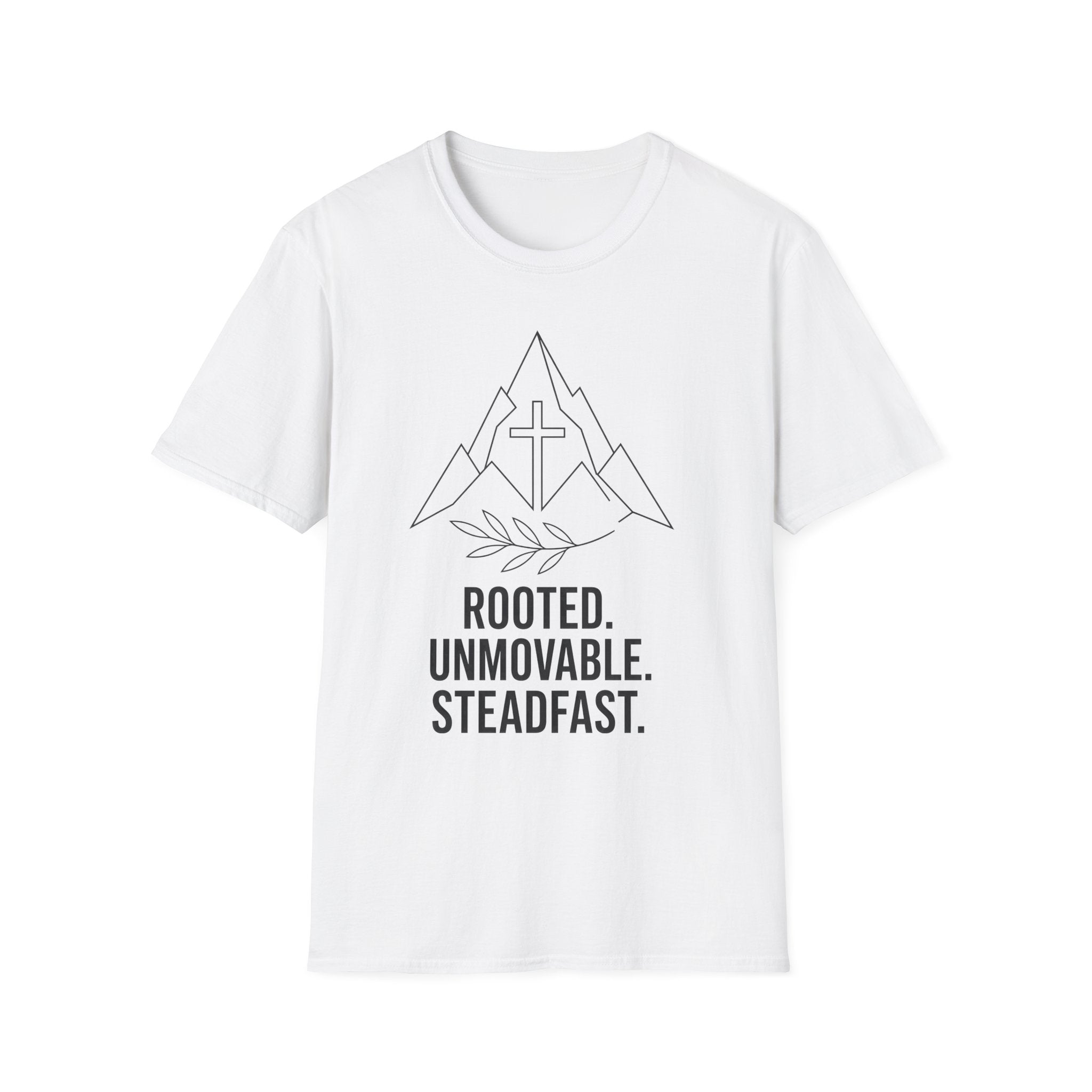 Christian Mountain T-Shirt — "Rooted. Unmovable. Steadfast." Faith Tee