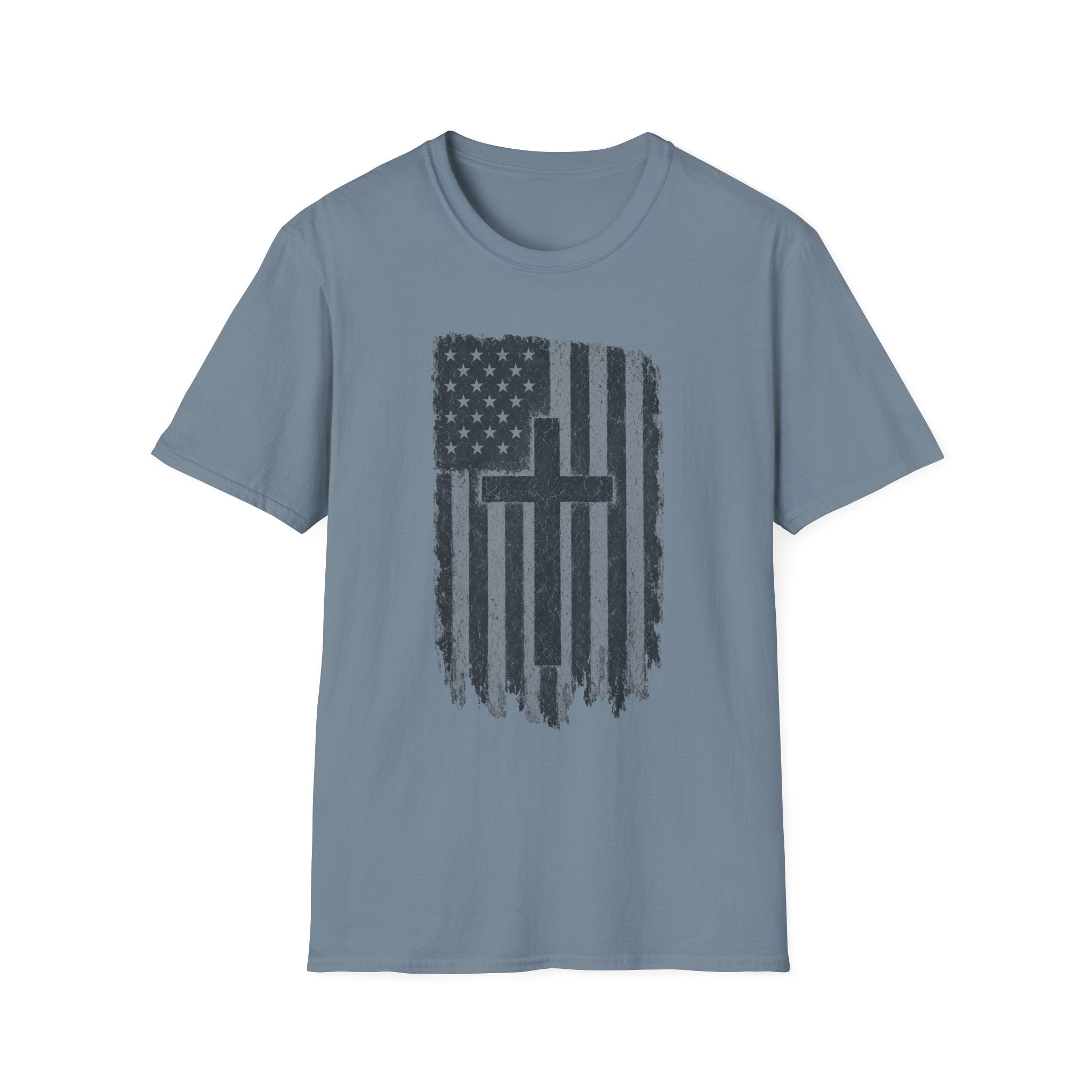 Distressed American Flag Cross T-Shirt — Christian Patriotic Tee