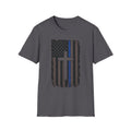 Thin Blue Line American Flag T-Shirt with Cross — Christian Police Support Tee