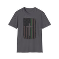 Christian Flag American Green Line Flag T-Shirt — Distressed Cross Patriotic Tee