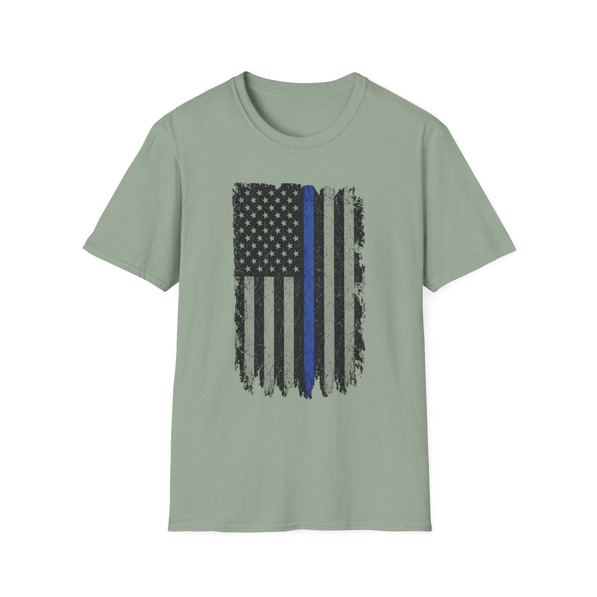 Distressed Thin Blue Line American Flag T-Shirt — Support Police Tribute Tee